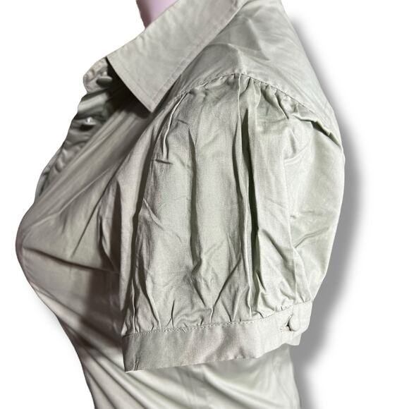 Love Potion Womens Blouse Button Down Shirt Short Puffed Sleeves Green Large - Picture 6 of 9